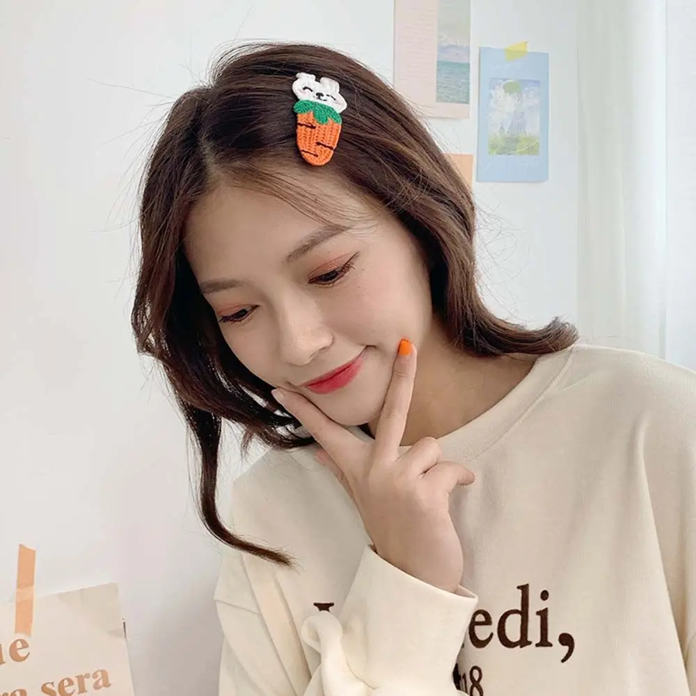 달콤한 귀여운 가을 겨울 선물 머리 장식 한국 스타일 어린이 헤어 클립 니트 헤어 그립 소녀 헤어 홀더 어린이 모직 머리핀