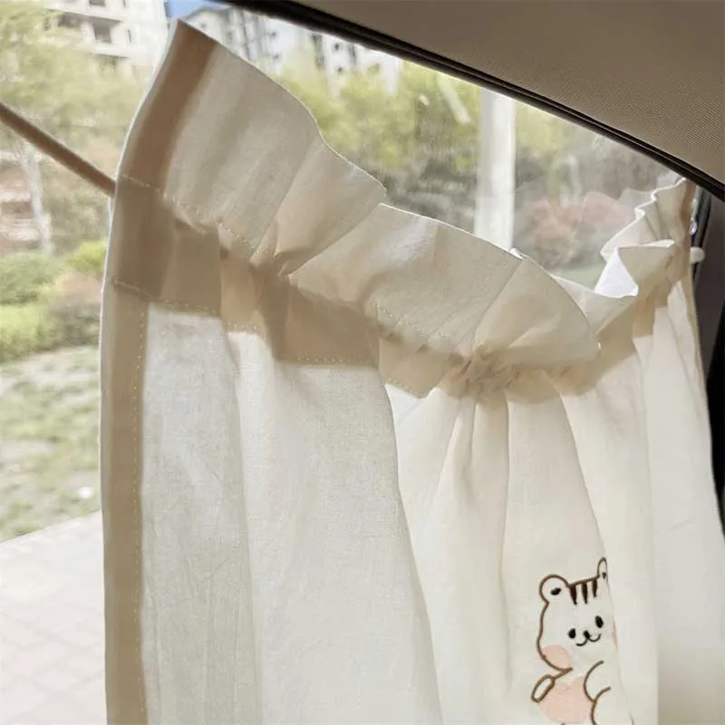 Summer Sun Shade Creamy Color Embroidered Bear Rabbit Car Curtains Children Room Window Blackout Curtain Cartoon Sunscreen