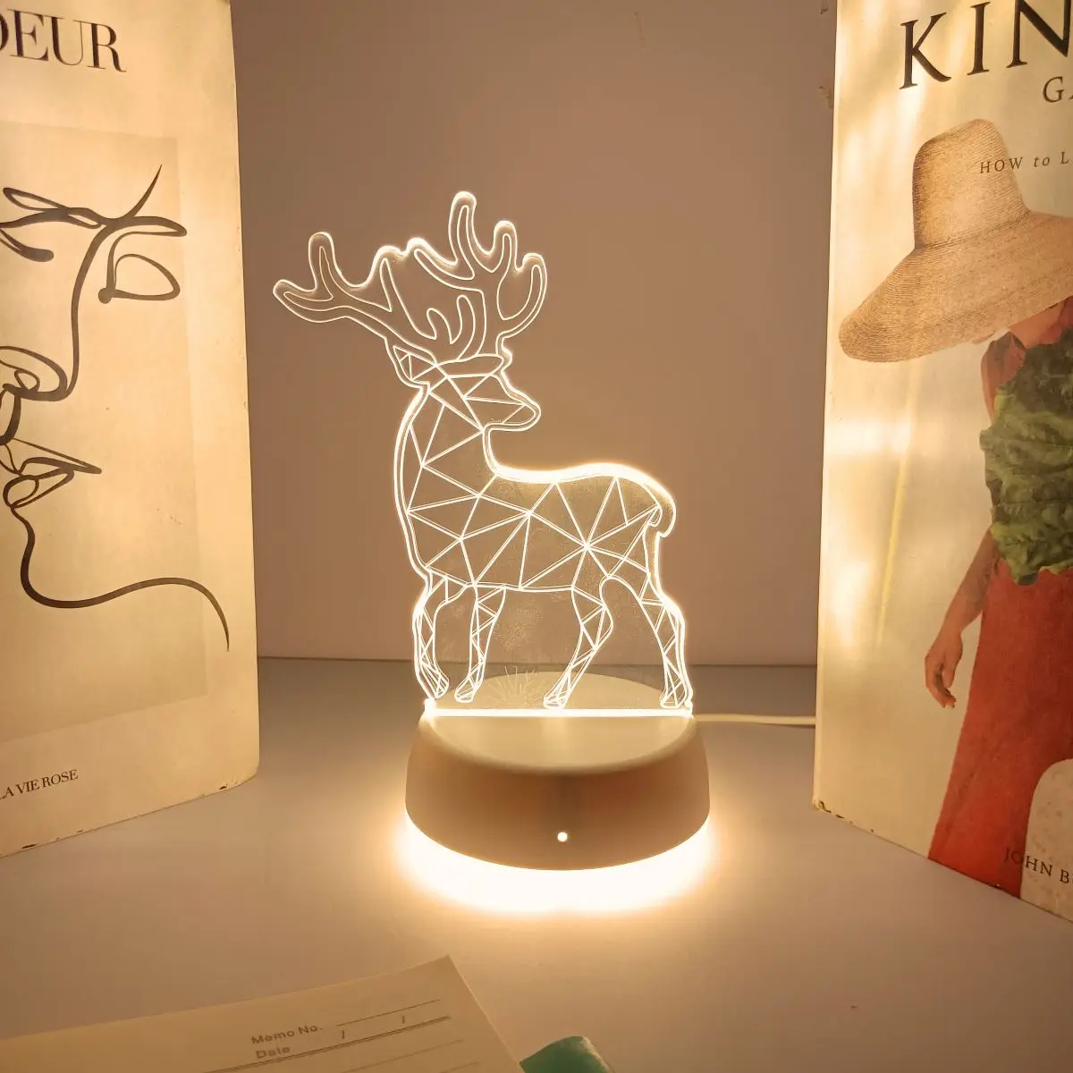 1pc Geometry Deer 3D Warm Night Light, USB Power Switch Control, Suitable for Multiple Scenarios, A Good Gift.