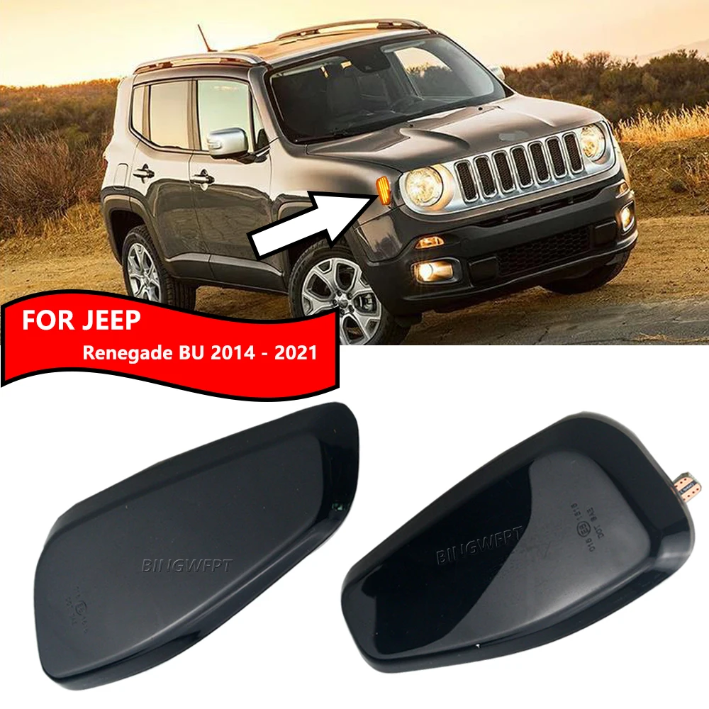 2PCS For Jeep Renegade BU 2015 - 2021 Repeater Reflection Warning Front LED Side Marker fender Lights Turn Signal LED Lamp