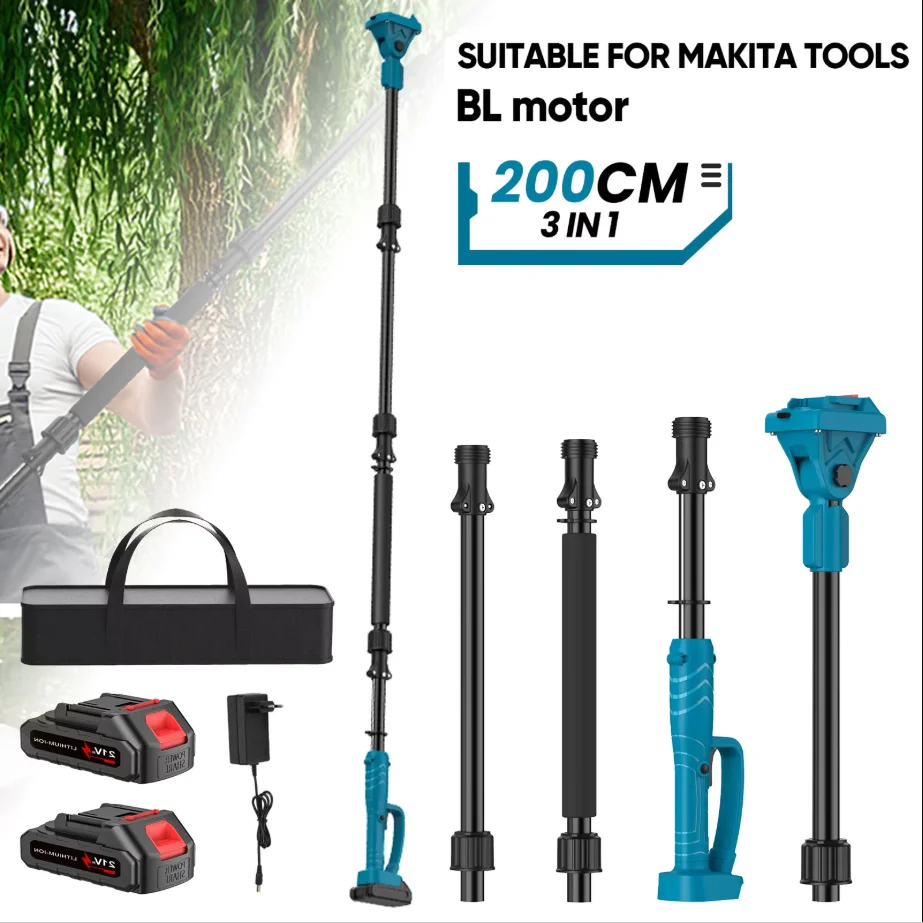Palo telescopico da 2M per attrezzi elettrici da potatura 180 ° Asta di prolunga regolabile per rami alti, compatibile con potatori e motoseghe, design a innesto per batteria Makita 18V