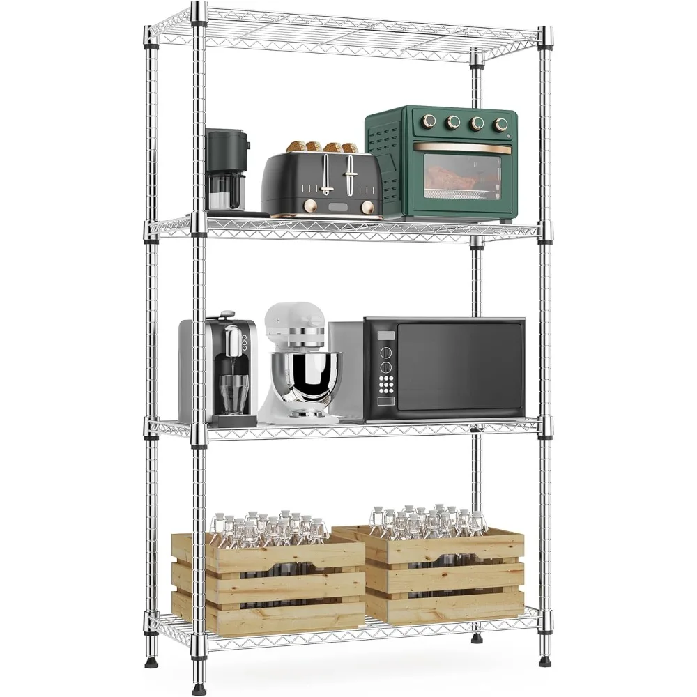 

Четырехъярусный металлический стеллаж емкостью 1000 фунтов на колесах, подходит для гаражей, кухонь и ванных комнат, хромированный.