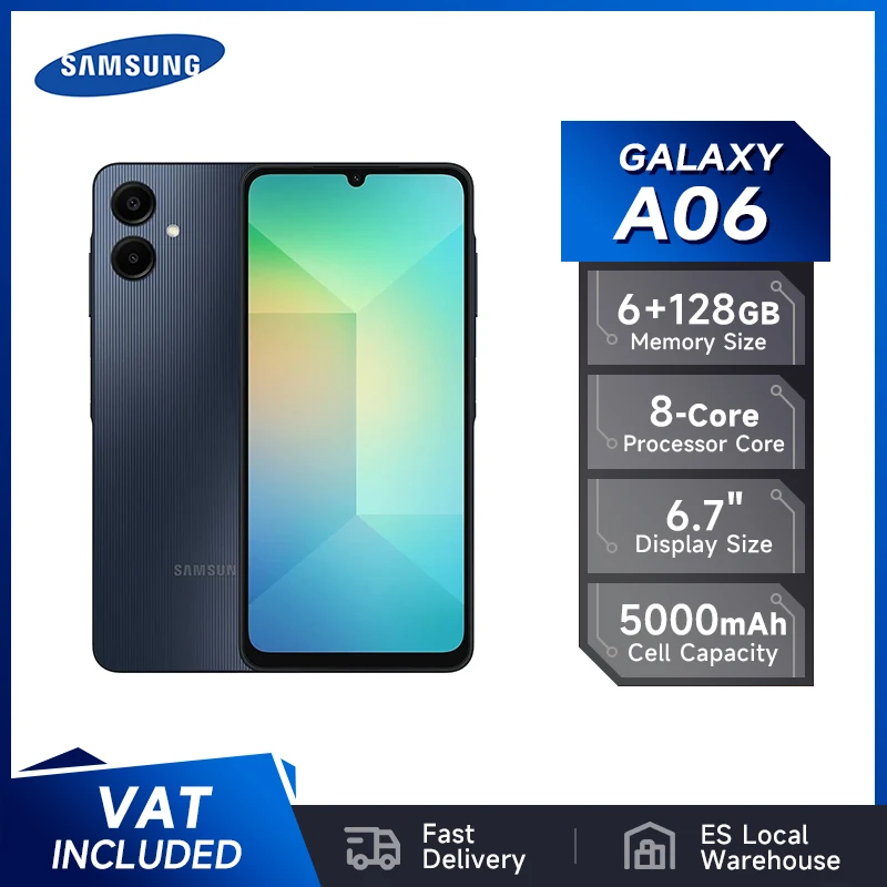 هاتف Samsung Galaxy A06 الذكي البرامج الثابتة العالمية CPU MediaTek Helio G85 كاميرا خلفية 6.7 بوصة 5000 مللي أمبير في الساعة 50 ميجابكسل 6 + 128 جيجابايت