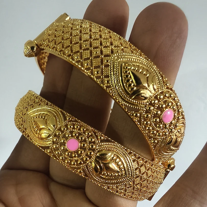 1pcs 24K Gold Color Bangles rabic Ethiopian Nigerian Banquet Wedding Bracelets Party Choker Copper Jewelry Gifts