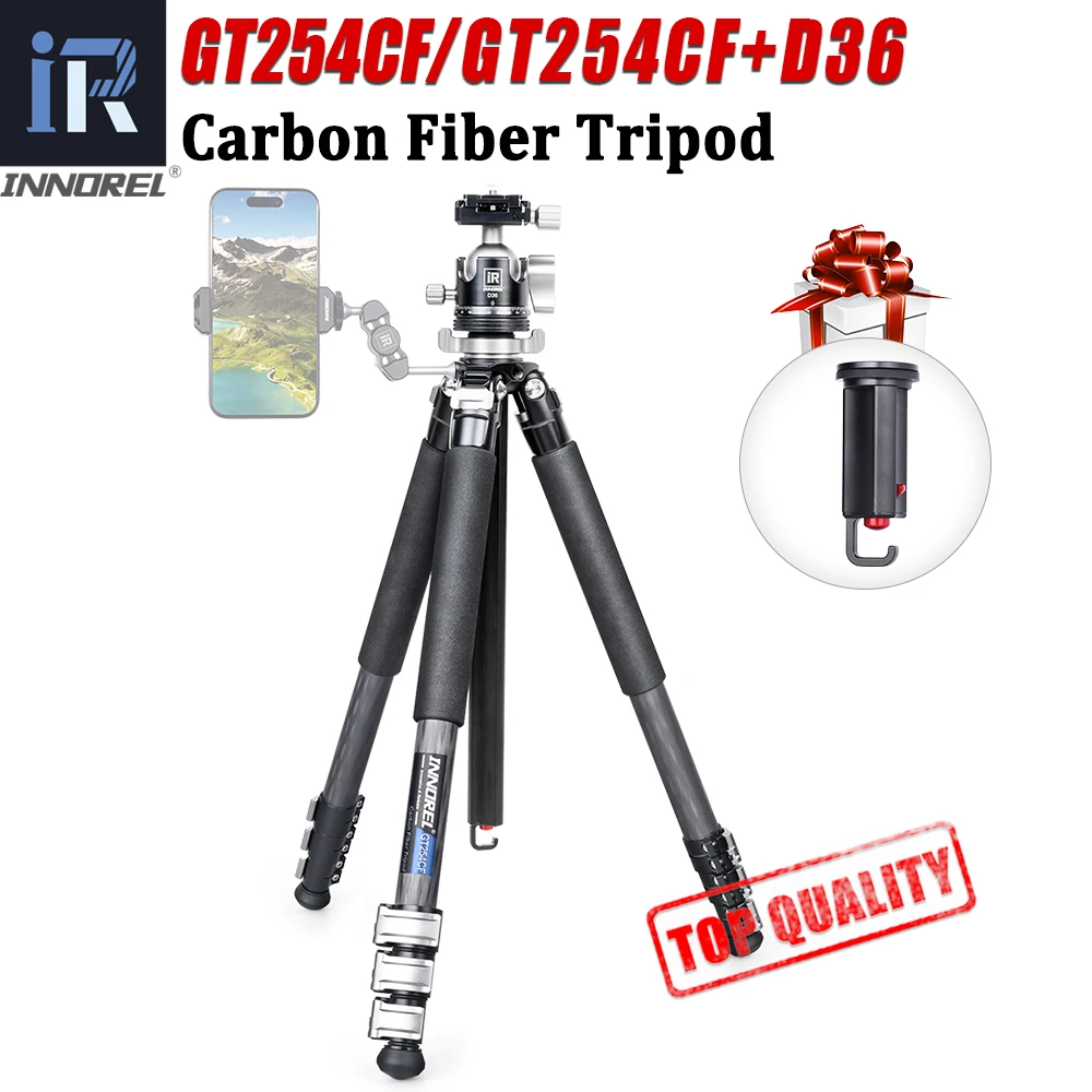 

INNOREL Carbon Fiber Tripod GT254CF Professional Compact Portable Stand for DSLR Camera with Special-Shaped Center Column 15kg