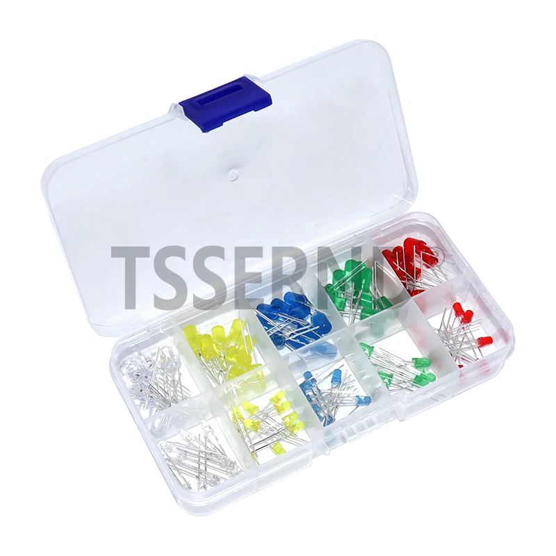 100-200PCS 3MM 5MM LED Diode Assorted Kit F3 F5 LED Light Emitting Diodes White Green Red Blue Yellow Orange DIY Electronic Kit