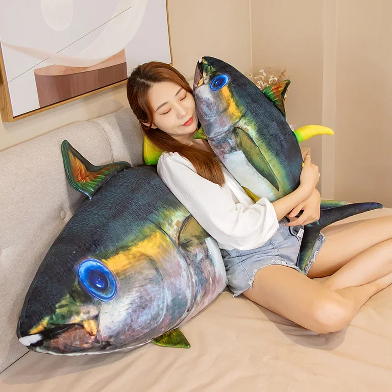 Simulation Bluefin Tuna Plush Toys Stuffed Soft Lifelike  Fish Pillow Ocean Fish Dolls Creative Gifts for Kids Sleep Pillow