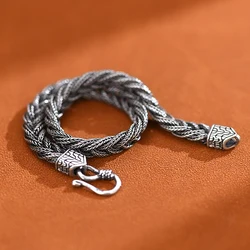 ZABRA S925 Silver Handmade Woven Bracelet for Men and Women, Trendy Retro Simple and Generous Men's Handicrafts