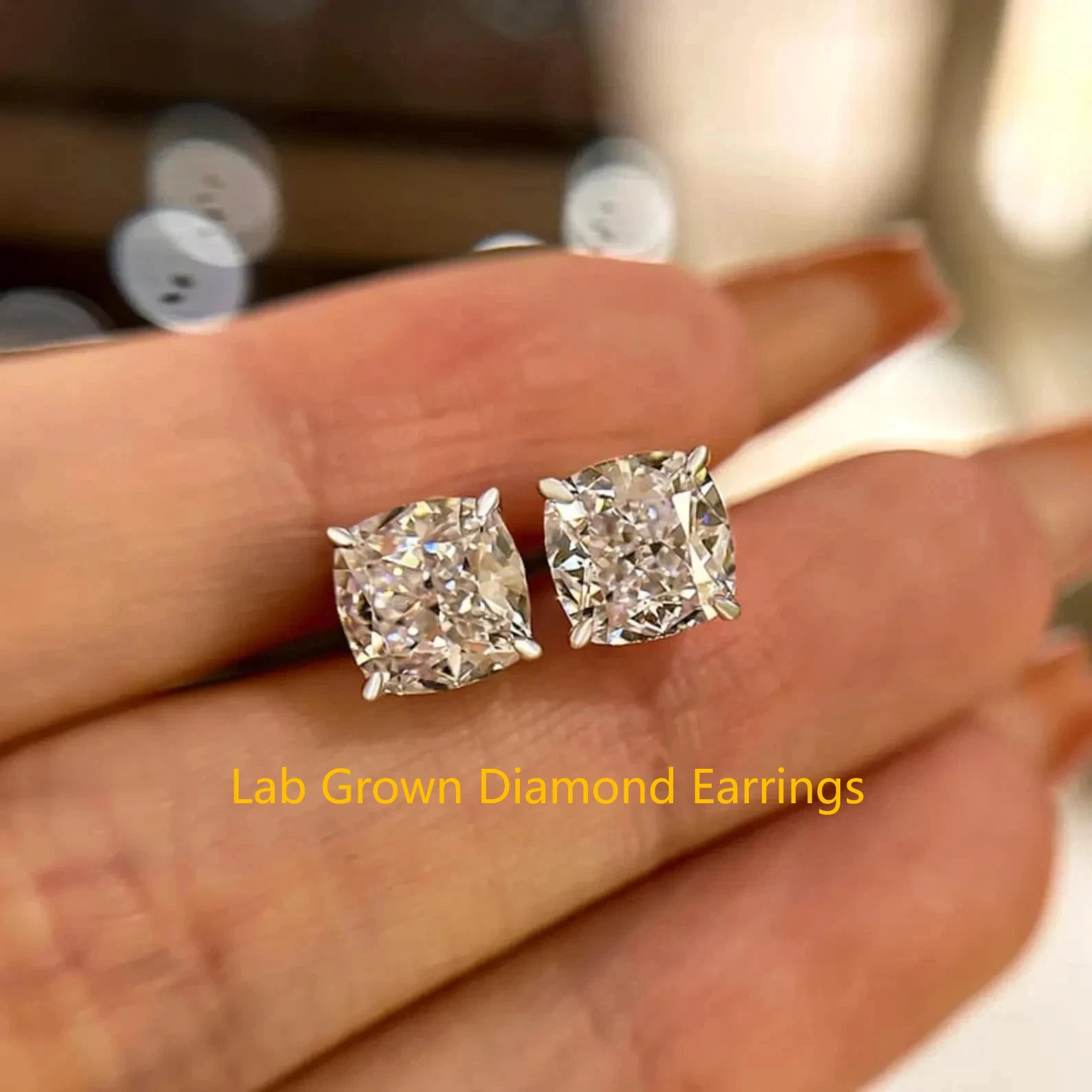 

IGI Certificate 1.5CT Each Cushion Cut HPHT CVD Diamond Platinum 950 Lab Grown Diamond DEF VS-VS Stud Earrings For Girls