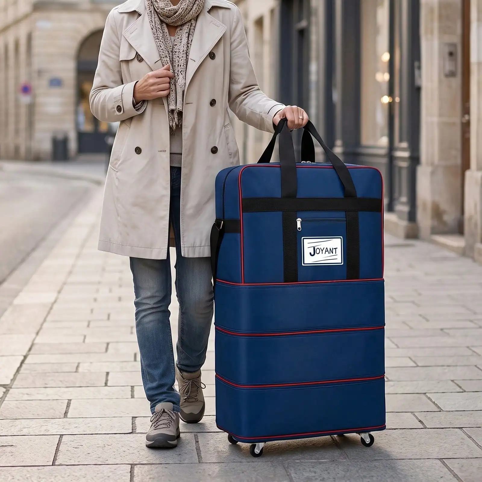 600D Oxford Cloth Stylish Wheeled Travel Duffle Bag Large Capacity Waterproof Weekender Carry-On Bag Perfect For Men And Women Weekend Getaway & Short