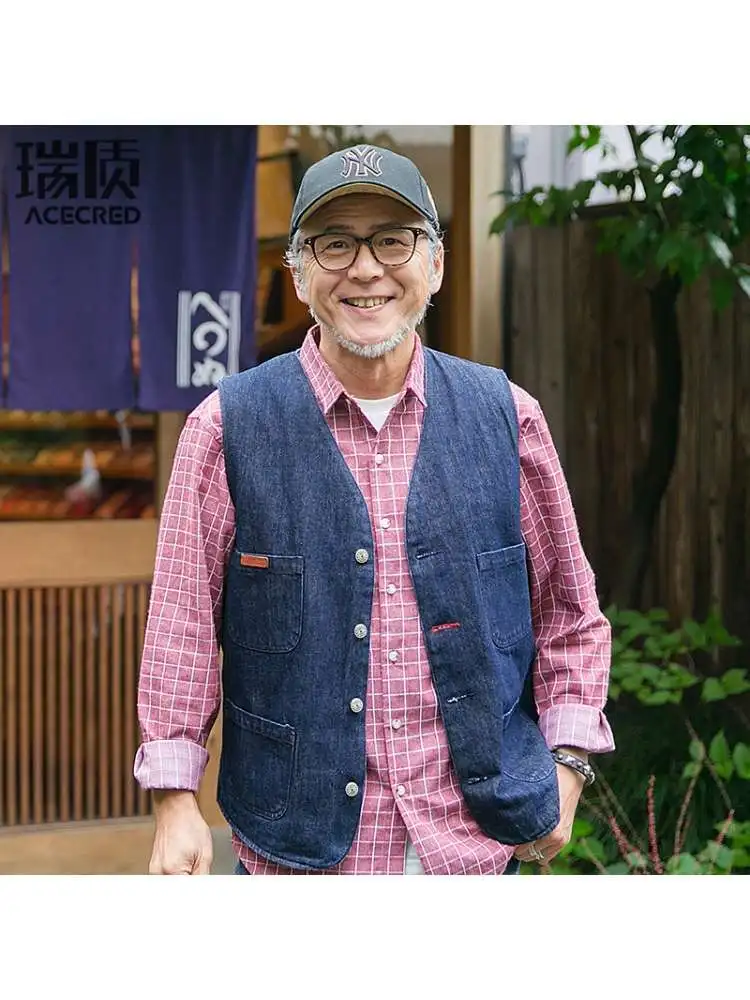 

Осенний модный утепленный джинсовый жилет из хлопка для мужчин среднего возраста с множеством карманов, деловой стиль, V-образный вырез, застежка на пуговицах