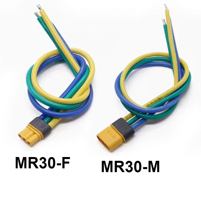 1PCS MR30-M/F 3-Core 18AMG Plug Socket Sheathed Solder Type Connector for RC Drone Racing Battery Power Sizes 10, 20, 30CM