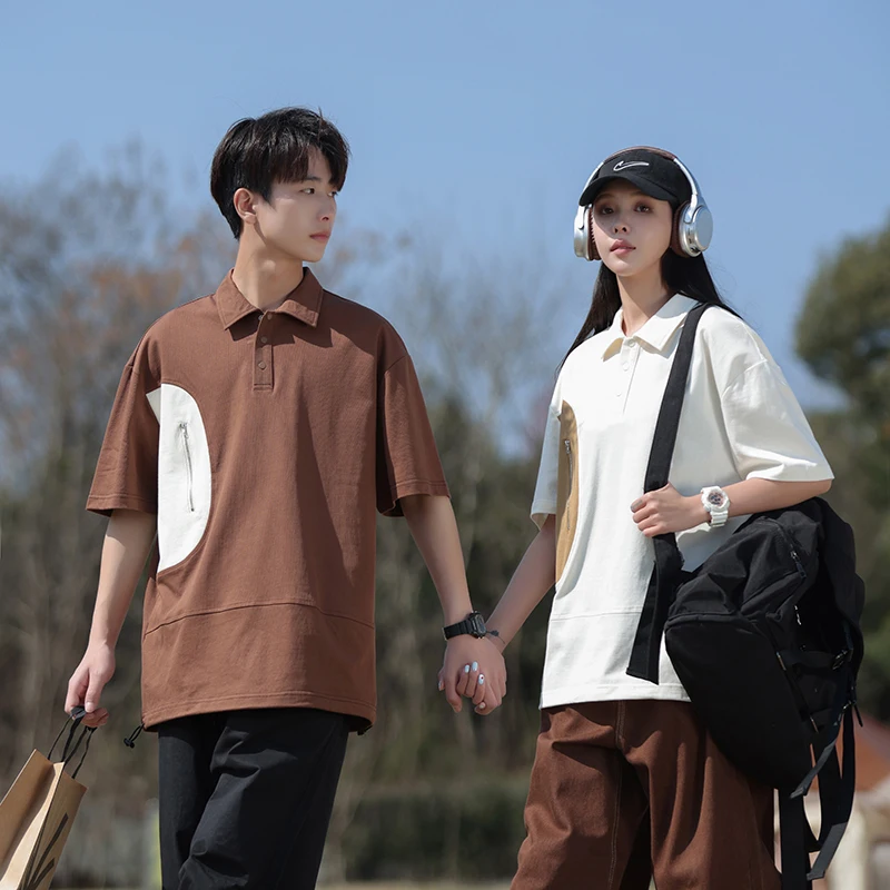 New Summer Youth Couple Style Fashion Comfortable Versatile Short Sleeve Top Men'S Casual Trendy Collar Splicing Loose T-Shirt