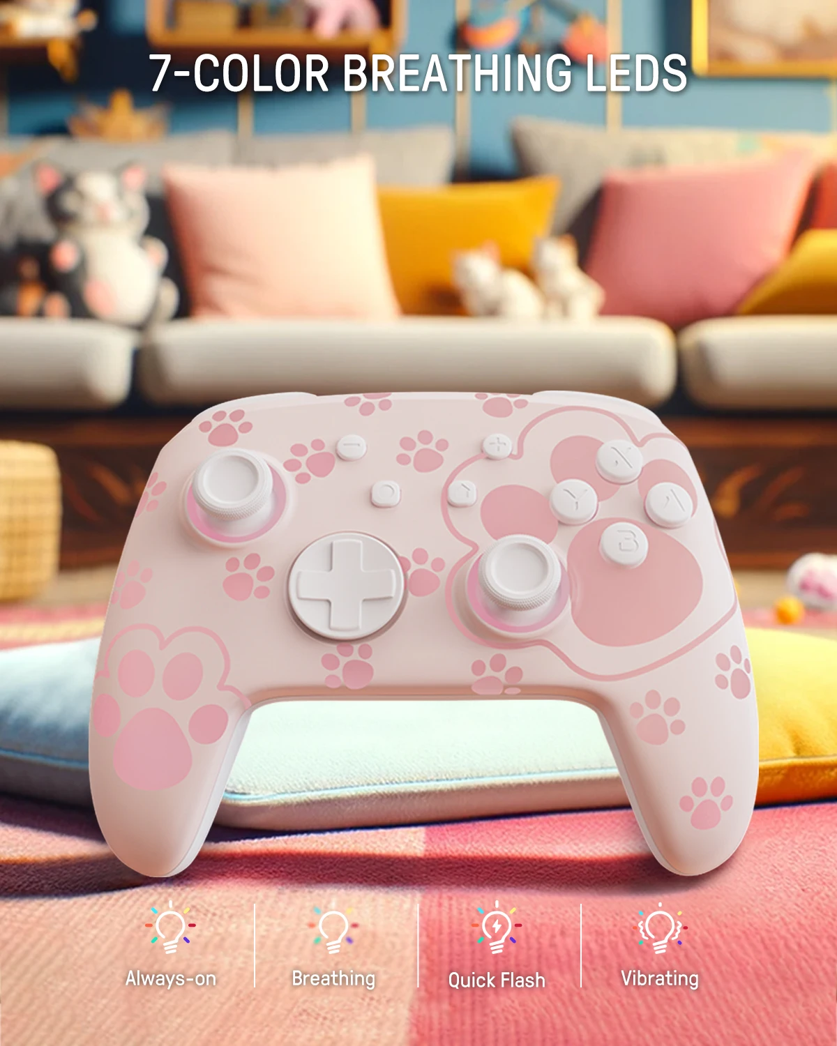 Imagem -02 - Funlab-controlador Bluetooth sem Fio para Nintendo Switch Pro Pata de Gato Rosa Padrão Luminoso Firefly Led Color Paddle Turbo