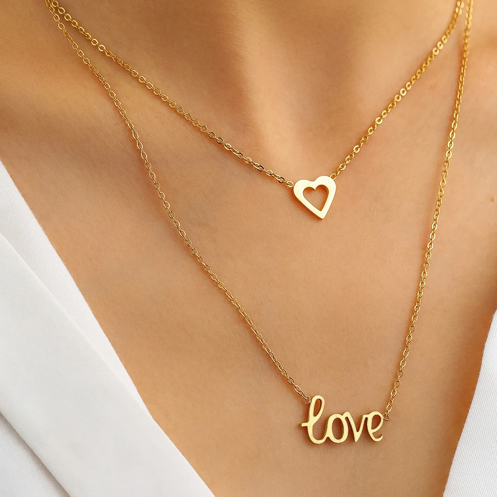 Stainless Steel Necklaces LOVE Heart Pattern Chain Couple's Daily Delicate Necklace For Women Jewelry Dating Party Wear New in