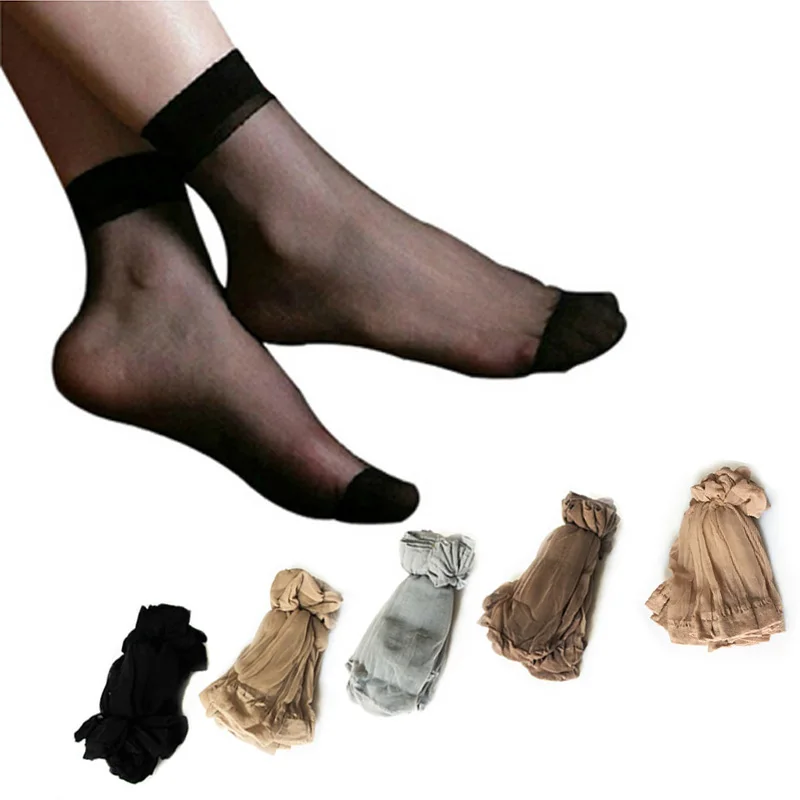 

20Pairs Summer Ultrathin Crystal Silk Socks Women's Sexy Black Transparent Short Sock Female High Elastic Nylon Socks Wholesale