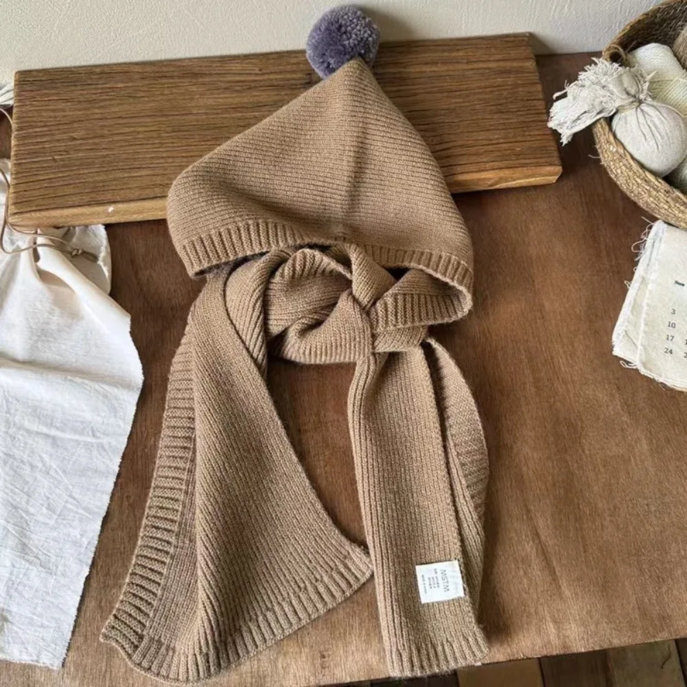 New 2-in-1 Knitted Balaclava Windproof Ear Protection Hat Scarf Combo Stretch Fit Attached Scarf Kids Winter Hat Outdoor Wear