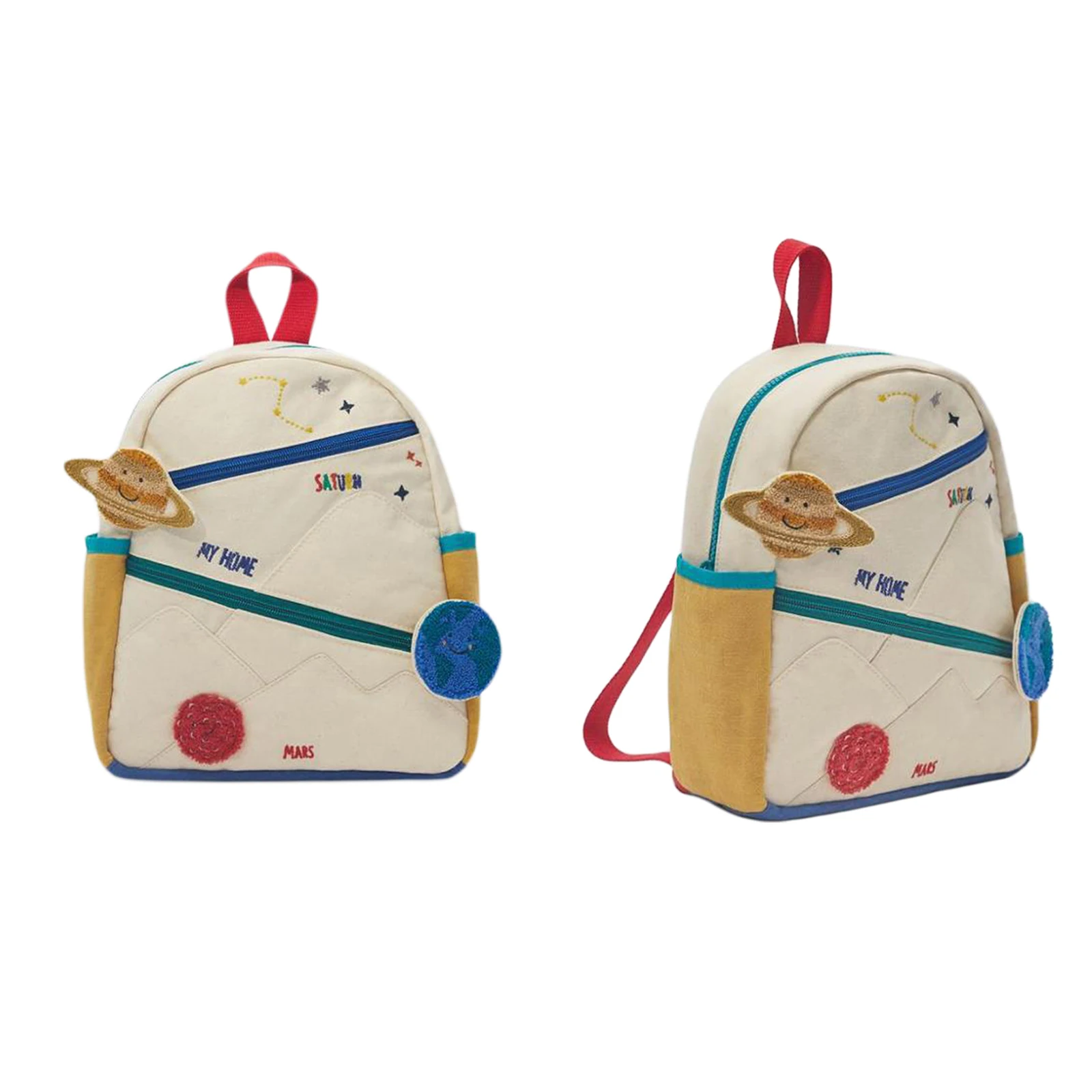 Children Embroidery Letters Backpack Cartoon Stars Planet Travel Shoulders Bag Large Capacity Zipper Closure Daypack