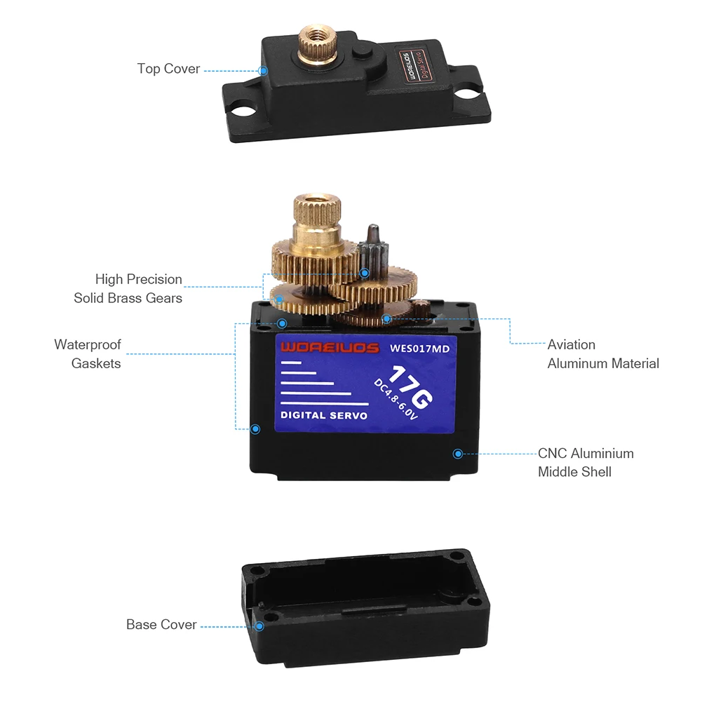 17G RC Digital Servo Waterproof Micro Servo Motor with Servo Horn for 1/18 RC Car Ducted Plane Fixed-Wing Robot Boat