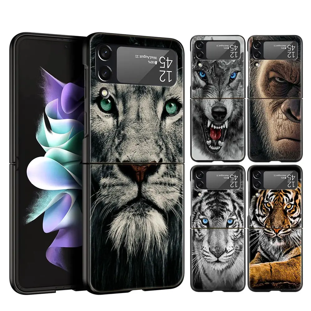 Z Flip 4 Phone Case for Samsung Galaxy Z Flip 3 5G ZFlip3 Flip3 zflip Flip4 Black Hard Cover Lion Tiger king monkey animal Shell