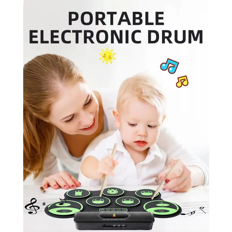 

2025 Portable Electronic Drum Set 7-Pad Roll-Up Kit for Beginners