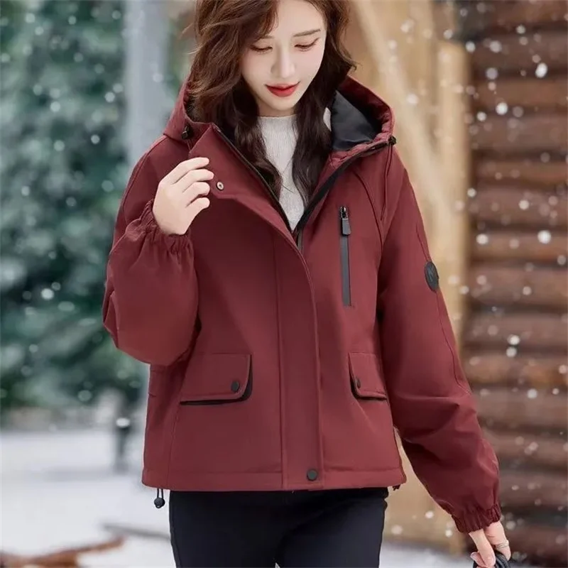 Autumn Women Zipper With Lined Outwear American Ladies Hooded Loose Casual Jacket Winter Female Fashion Solid Warm Parkas Coat
