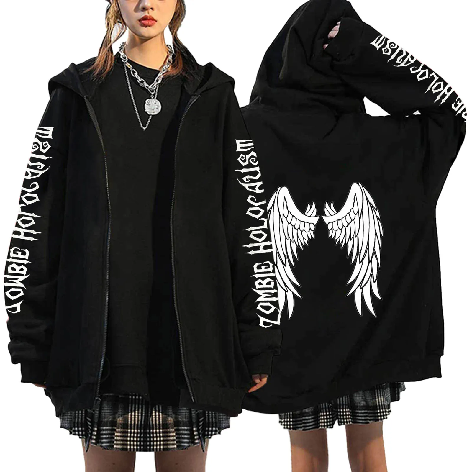 

Gothic Women Y2k Zip Hoodies Long Sleeve Oversized Top Hooded Sweatshirt With Pockets Loose Casual Streetwear Female Hoodies