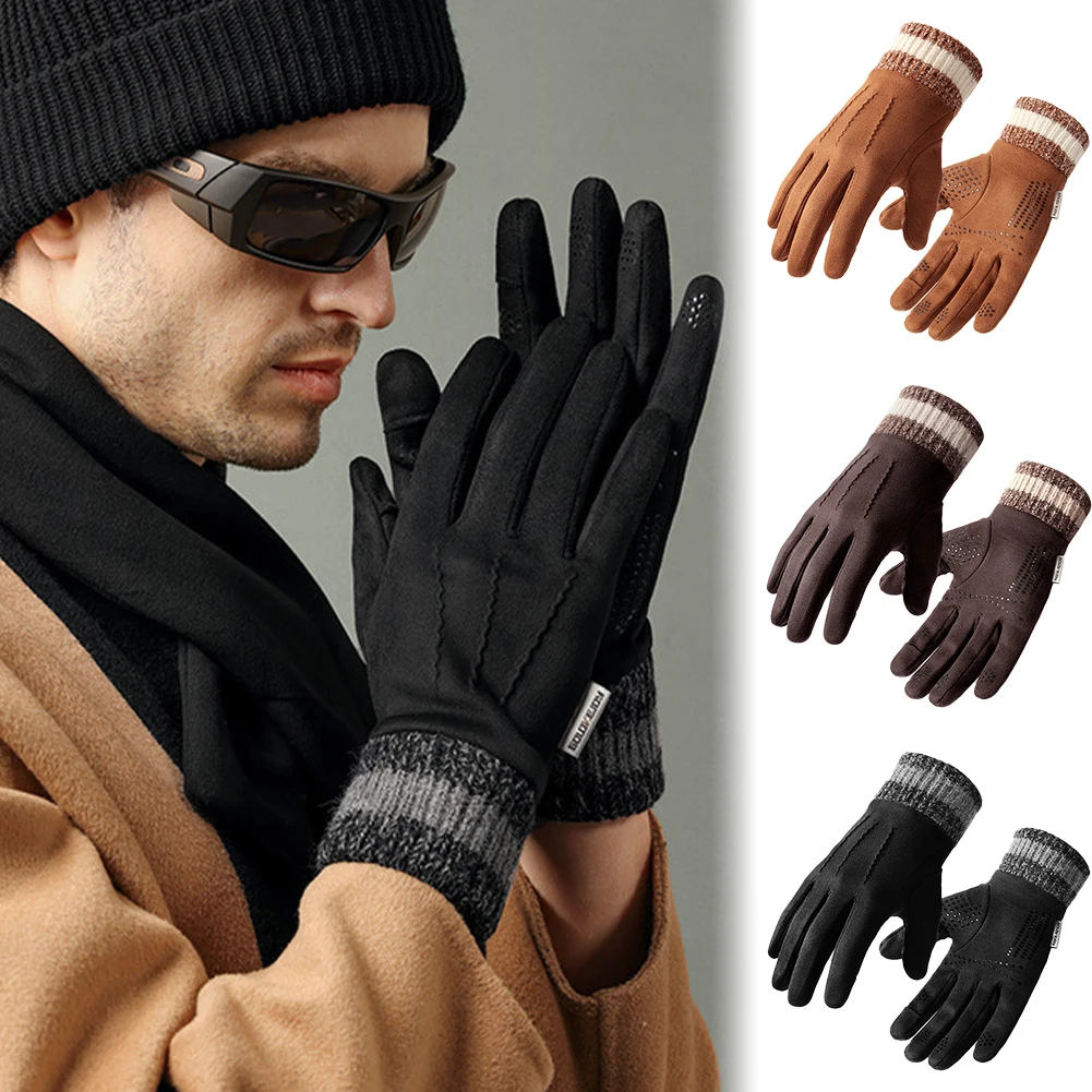 1 زوج الخريف الشتاء الجلد المدبوغ قفازات دافئة للرجل في الهواء الطلق يندبروف الباردة واقية الوجه فنجر شاشة تعمل باللمس قفازات ركوب الخيل #2
