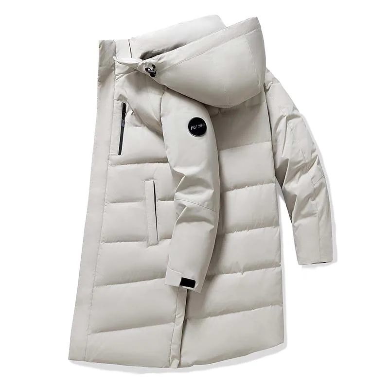 

Thermal Long Puffer Jacket for Men Women Winter Warm Windproof Hooded Utility Down Coat Filled with 90 Percent White Duck Down