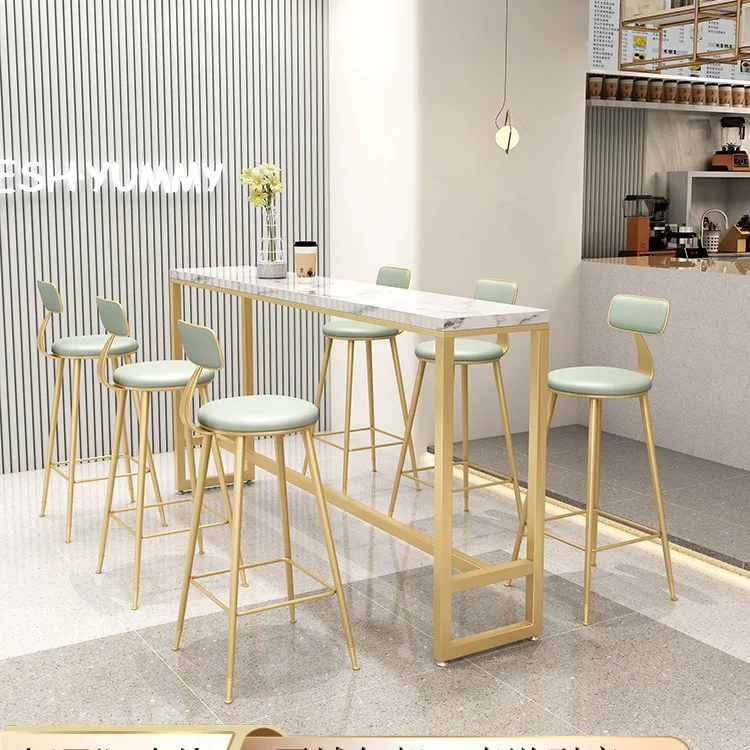 American wrought iron milk tea shop bar counter simple against the wall long leisure  cafe high  table and chair combination