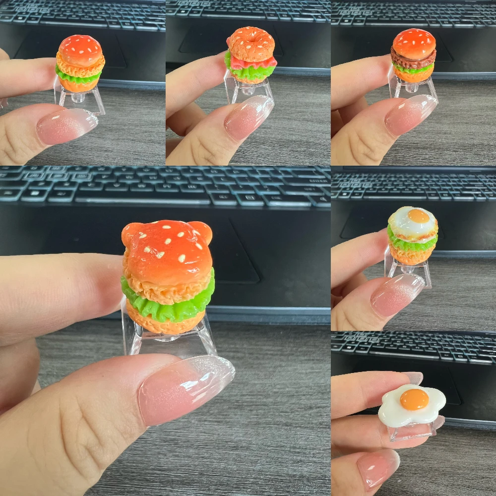 Transparent Personality Keycap Cute Cartoon Hamburger Egg Keycaps for Mechanical Keyboard Ecs Key Decoration Keycaps