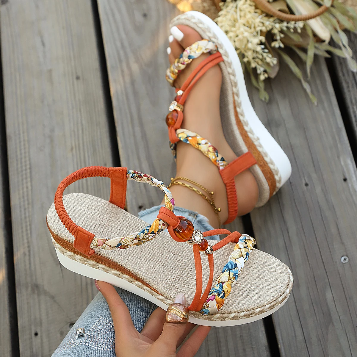 2026 Women Wedge Sandals Summer Braided Band Platform Gladiator Sandals Woman Thick Bottom Beach Shoes Women Zapatos De Mujer - view 4