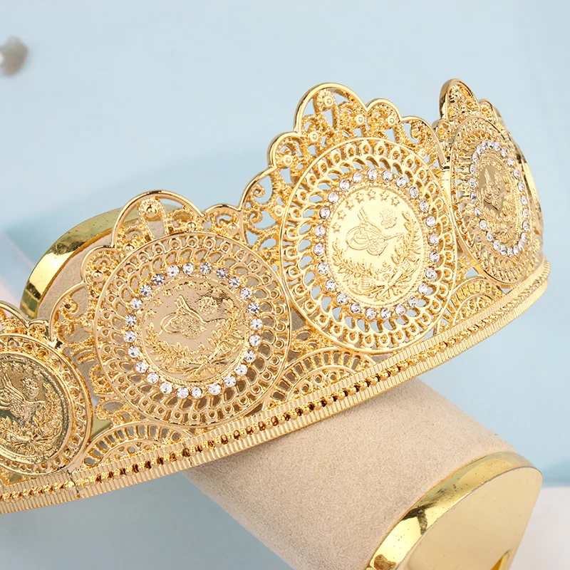 The Latest Female Crown Turkish Coins Gold-plated Crown Copper-plated 18K Gold Muslim Jewelry Does Not Fade Wedding Accessories