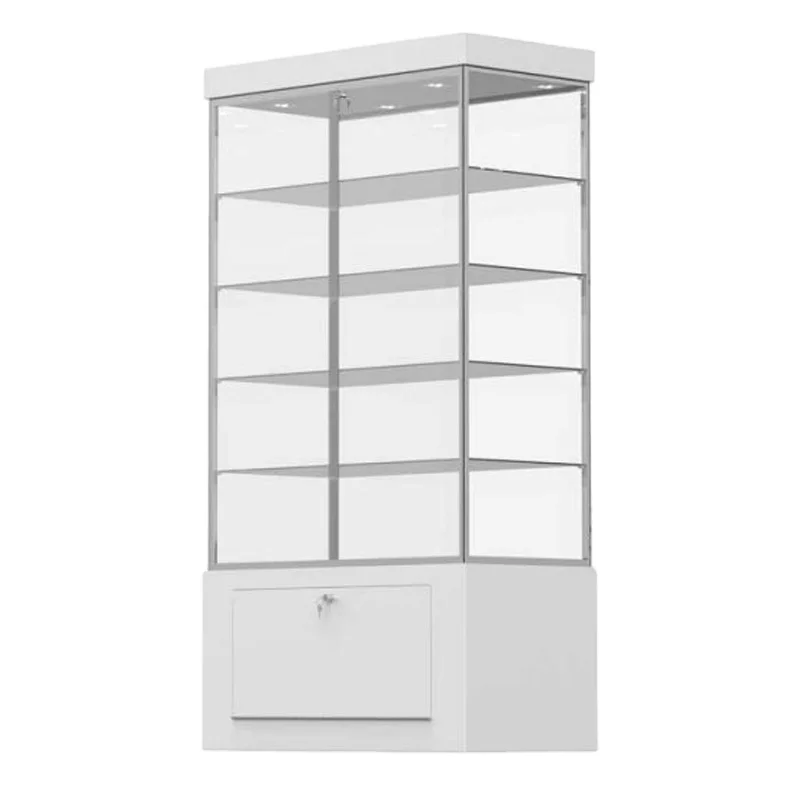 Custom. MDF silver frame showcase led lighting glass display cabinet, glass display display showcase