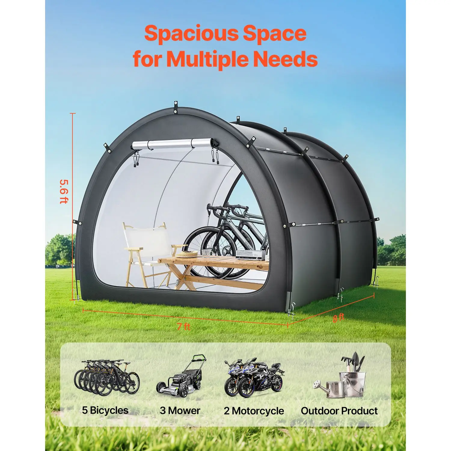 Bike Storage Tent, 5+ Bikes, Outdoor Spacious Bike Storage Tent with Ventilated Window, Waterproof Fan-Shaped Bike Tent with High Strength Fiberglass & Dual Zippers, Fit for Bicycle