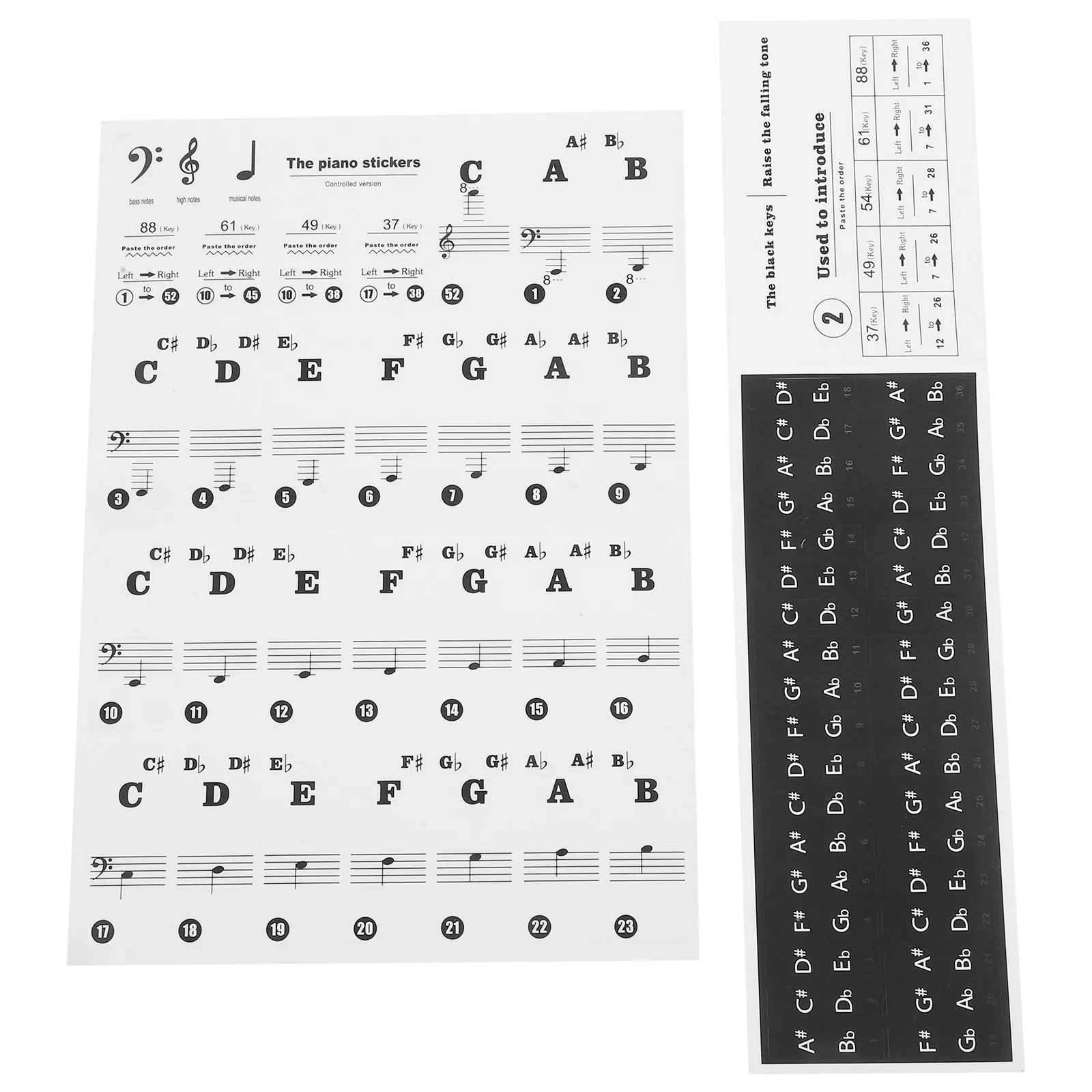 1Set Piano Key Stickers Keyboard Decals Sturdy Wear-Resistant No Residue Easy Apply Piano Learning Supplies for Beginners