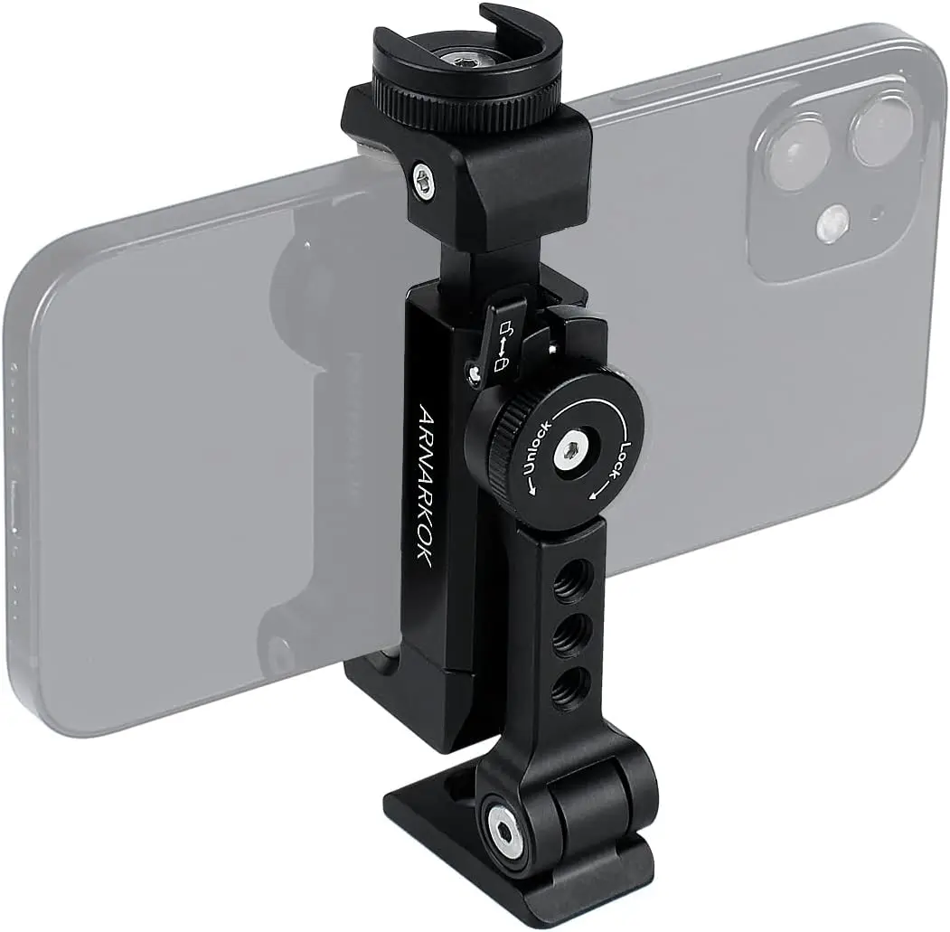 

Metal Phone Tripod Mount w Rotatable Cold oe for Micphone Easy Use,Compatible with iPhone Tripod Adapter, Cell Phone M