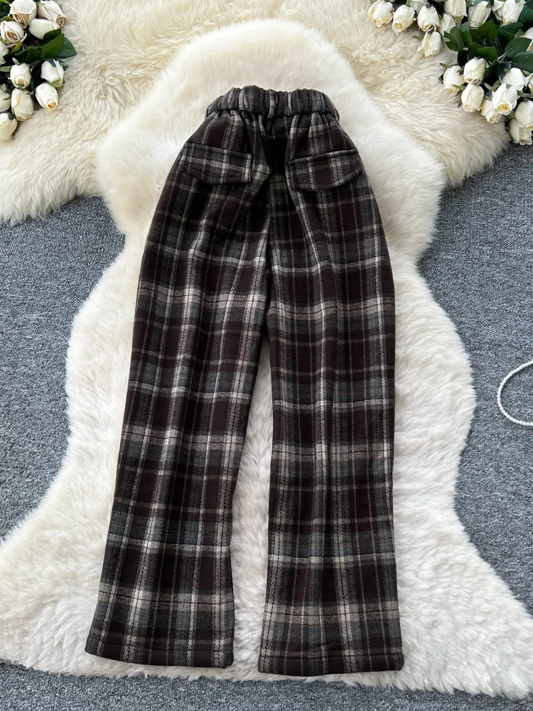 Pantalones de Pierna Recta a Cuadros de Moda, Cintura Alta, Casuales, para Mujer, Estilo Informal, Holgados, Adelgazantes, Talla Grande, Pantalones de Ocio