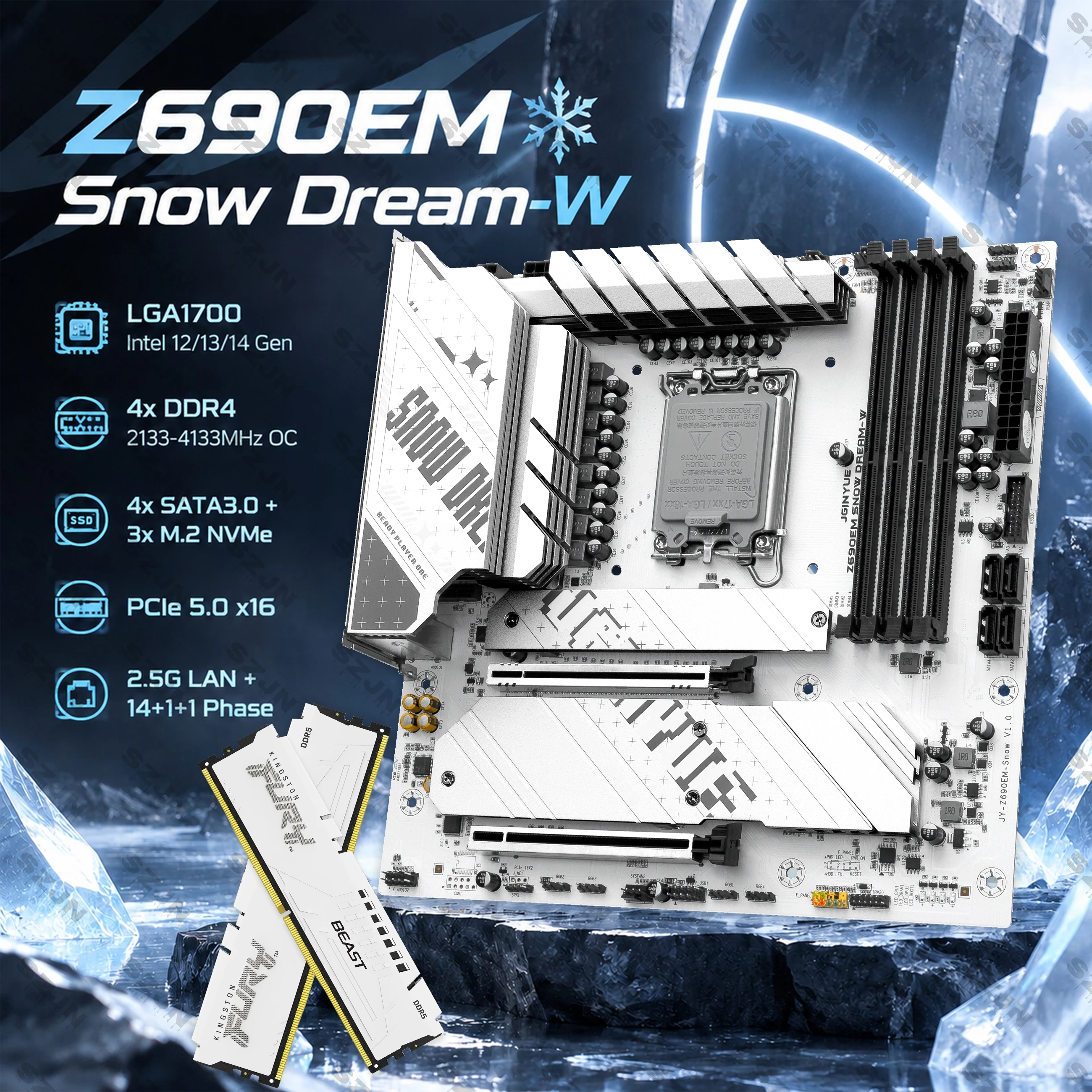 Pc Gaming I7 14Th Gen - لوحة أم JGINYUE Z690EM Snow Dream-W