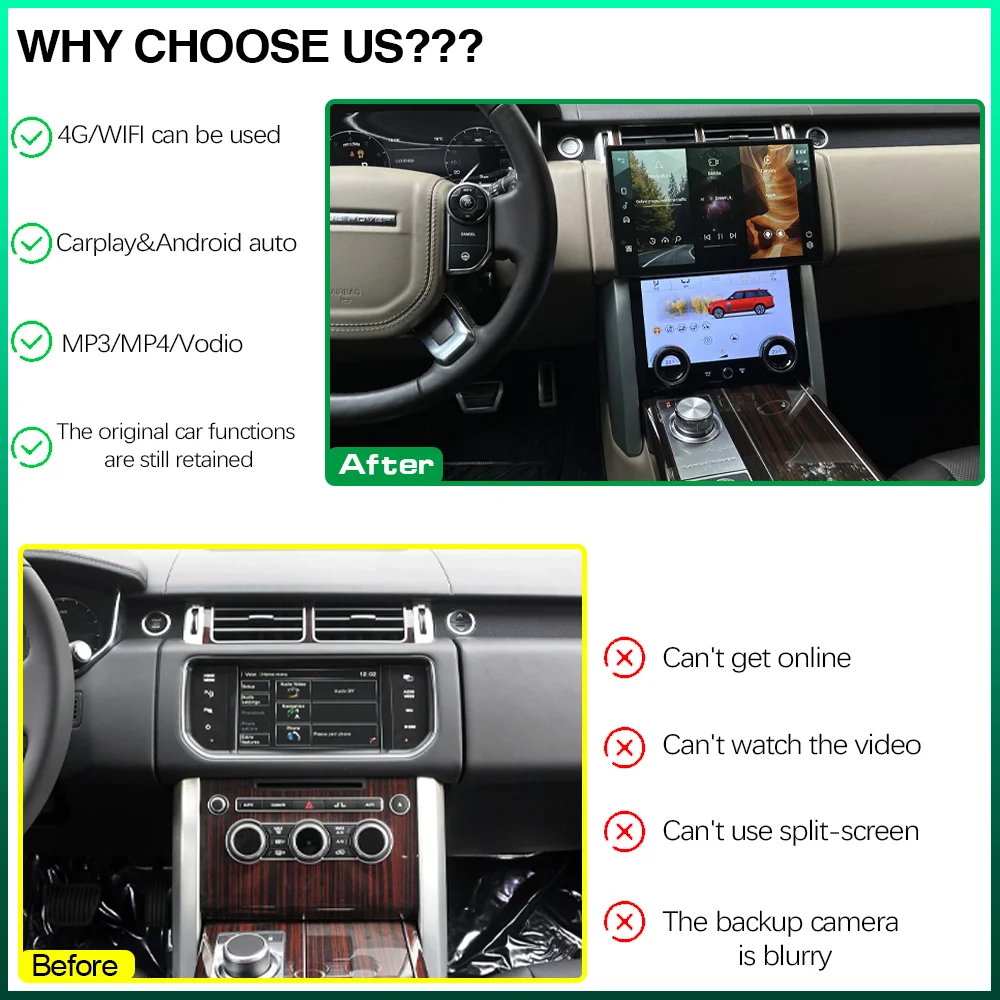 13.3 inch For 2013-2017 Range Rover Vogue L405 Bosch and Harman System media player Carplay retain the OEM menu  360 cameras
