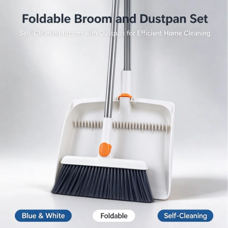 Stocking Stuffers Christmas Gift 3‑in‑1 Magnetic Broom Dustpan Set Rotatable Folding Compact Space‑Saving for Home Office Dorm