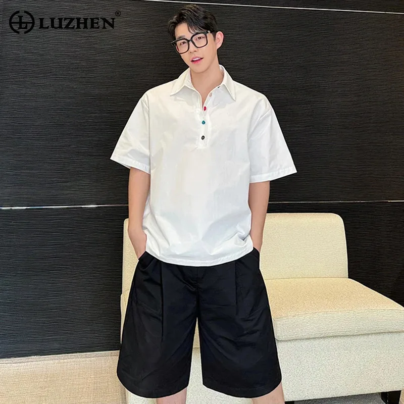 

LUZHEN элегантные топы, летние оригинальные модные мужские топы с короткими рукавами на пуговицах, тонкая корейская мужская одежда, повседневные топы JY2591