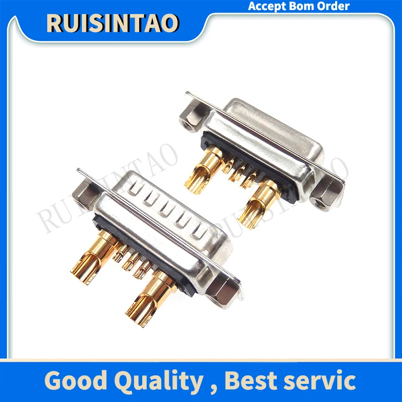 7W2 Gold Plated Male Female High Power Current Connector 10A20A30A40A D-SUB Adapter 5+2 Pin Plug Socket Jack with Rear Rivet Nut