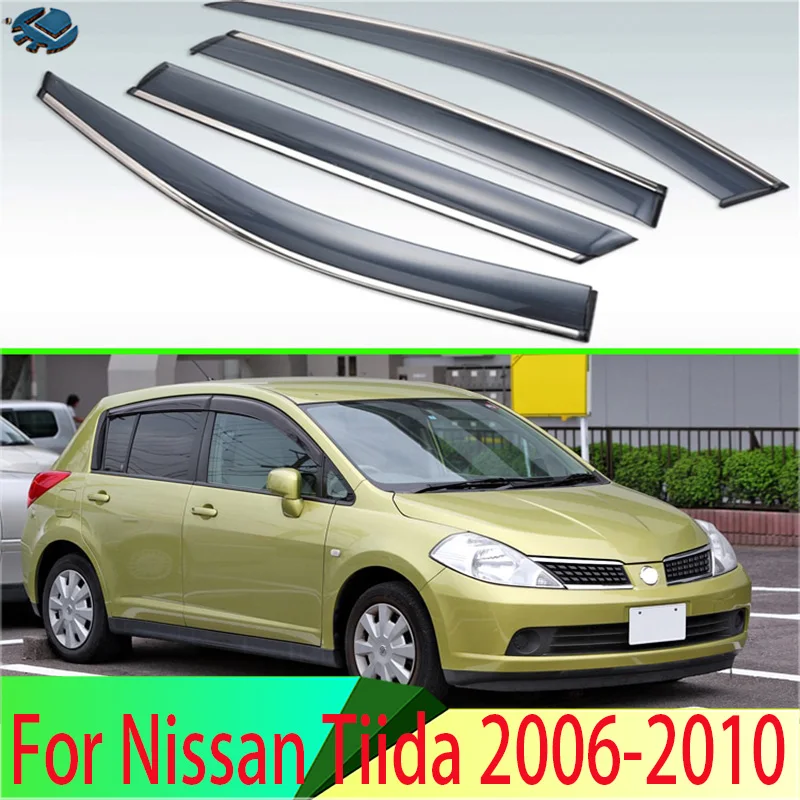 First generation (C11) Plastic Exterior Visor Vent Shades Window Sun Rain Guard Deflector 4pcs For Nissan Tiida 2006-2010 2008