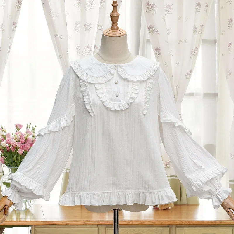 Sweet White Lolita Top ~ Kitten\'s Diary ~ Cute Peter Pan Collar Cotton Blouse