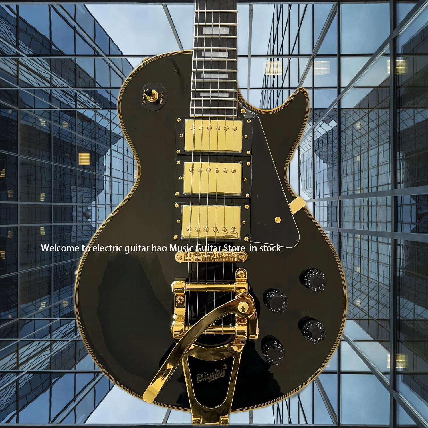 جيتار كهربائي أسود ساخن، تكوين كامل الارتفاع، ثلاثة التقاطات، عصا تحكم كبيرة، عرض الروك