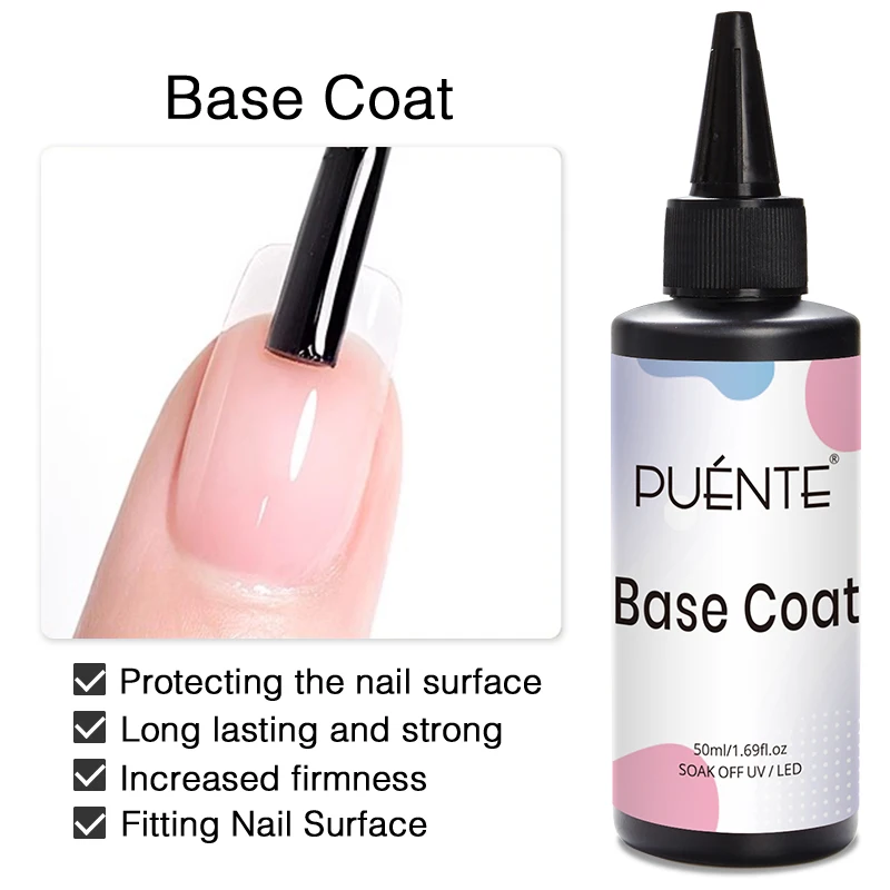 PUENTE 2 unids/set 50ML Gel Base cristal capa superior esmalte de uñas en Gel claro bajo alérgeno remojo UV barniz semipermanente para decoración de uñas