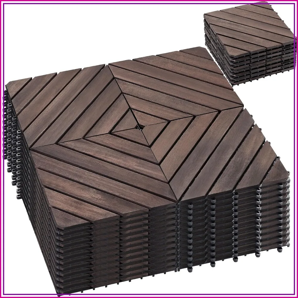 54 PCS Solid Acacia Wood Interlocking Patio Deck Tiles Outdoor for Balcony Garden