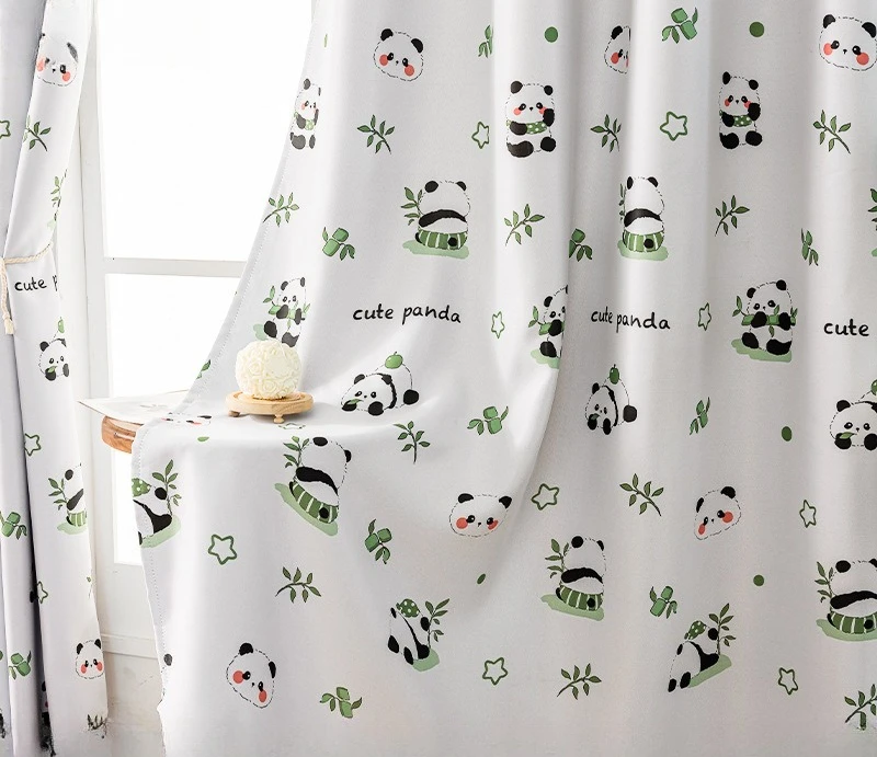 

Curtains for Living room Blackout Cute Panda Printed Block Partition Printed Fabric Window Curtain