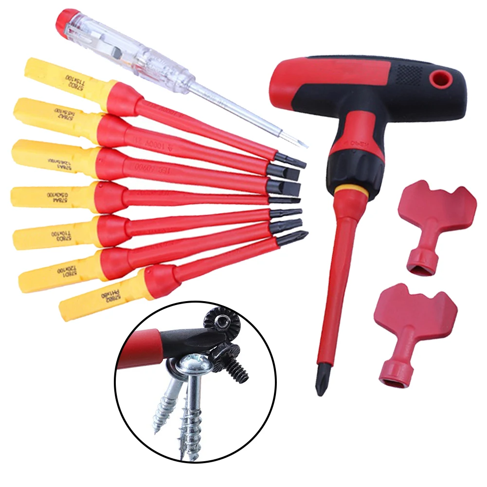 

1 Set T-shaped Insulated Screwdriver With Box Electrician Repair Tools Kit With 110V-250V Tester Pen Magnetic Cross Screwdriver